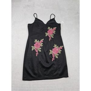 Charlotte Russe Dress Womens 1X Spaghetti Strap Rose Embroidered Casual Cocktail